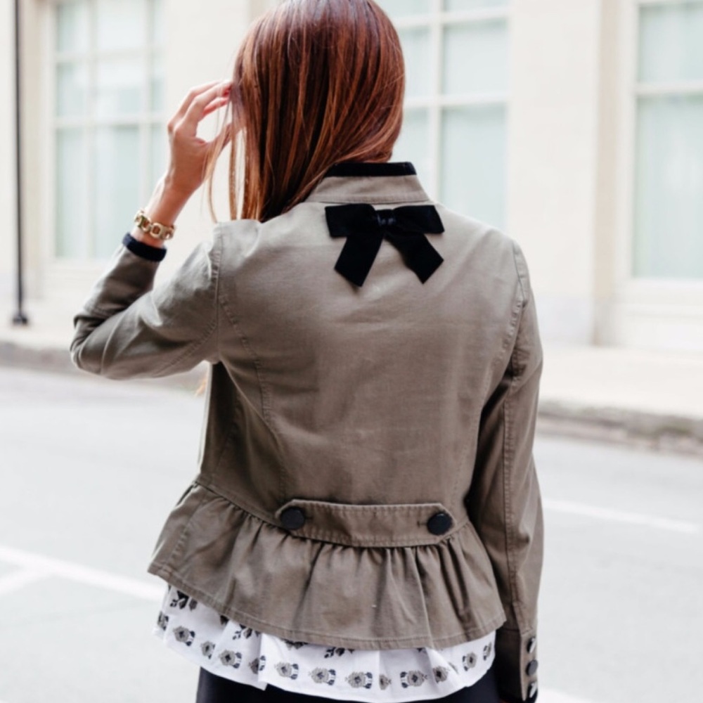 kate spade Olive Green Military-Style Blazer with Black Trim - Picture 4 of 6